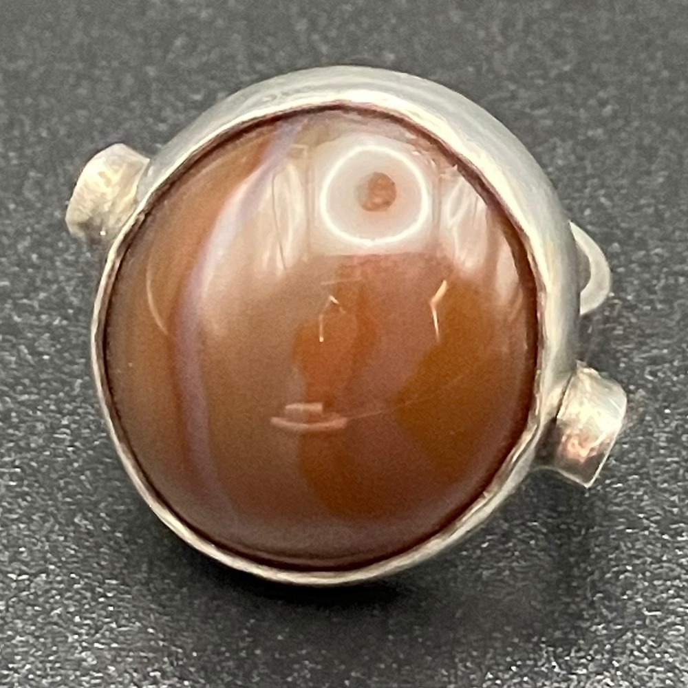 Artisan Sterling Silver Banded Agate Ring‎ Size 5.5 Cabochon Statement Ring